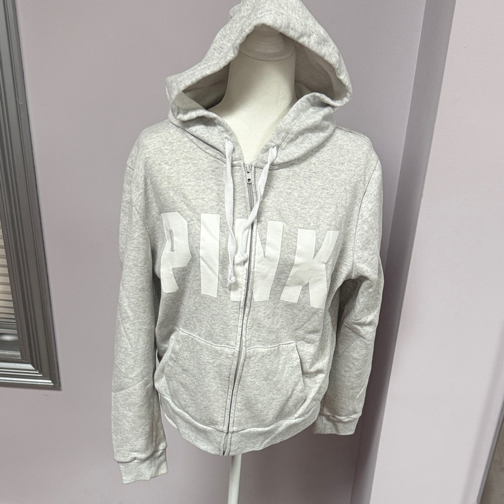 Victoria's Secret PINK Fleece Zip Up Perfect Hoodie in heather grey size XL